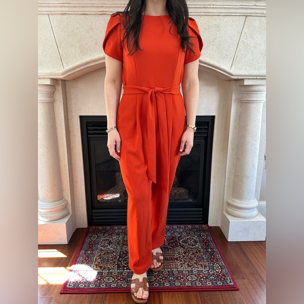 Calvin Klein Back Zip Orange Jumpsuit with Tie Waist